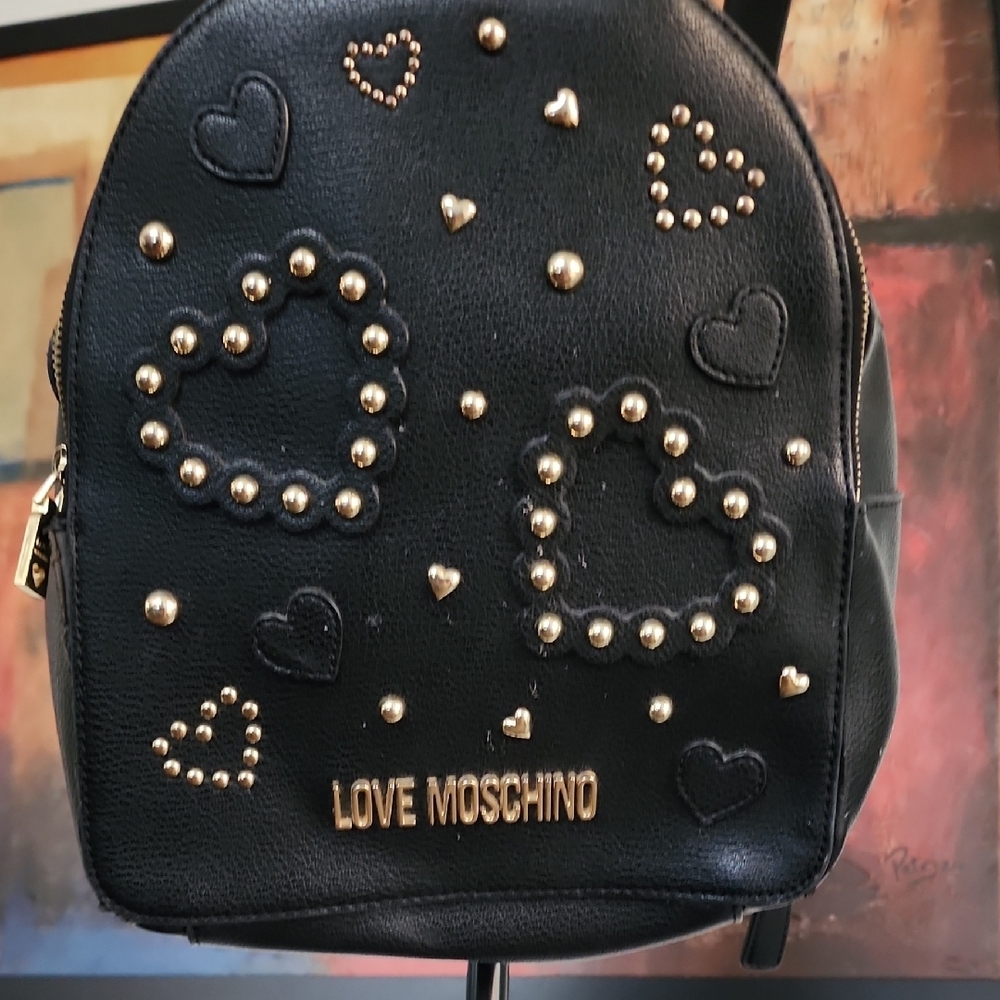 Love Moschino Black Studded Heart Backpack Gold Hardware Mini Bag OS - Picture 2 of 15